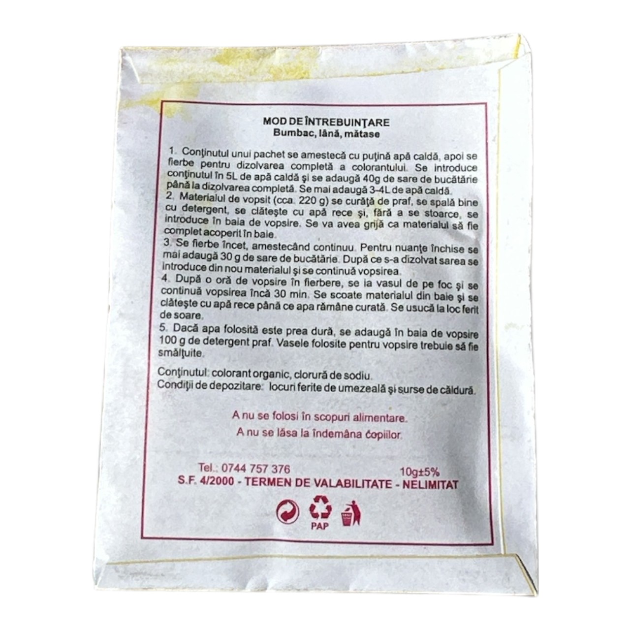 Colorant Textil (Galus Tesaturi) Galben, 10 g - imagine 2