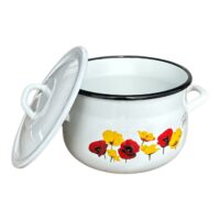 Cratita emailata 2.5L cu capac, bombata, model floral