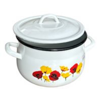 Cratita emailata 2.5L cu capac, bombata, model floral