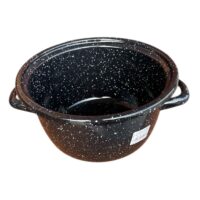 Cratita emailata 2L, bombata, neagra cu picatele, 18 cm