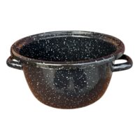Cratita emailata 2L, bombata, neagra cu picatele, 18 cm