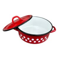 Cratita emailata 3L cu capac, rosie cu buline albe