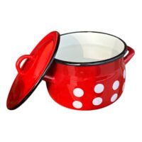 Cratita emailata 4 litri cu capac, rosie cu buline