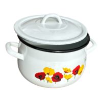 Cratita emailata 4L, bombata, alba cu model