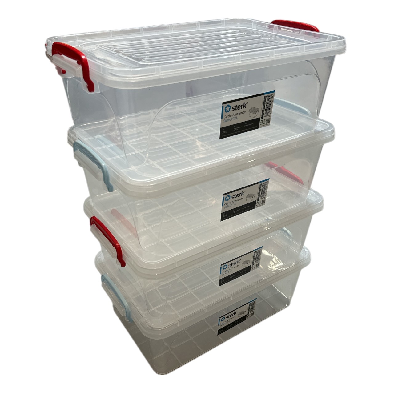 Pachet - 4 x Cutii depozitare alimente din plastic cu capac 12 L