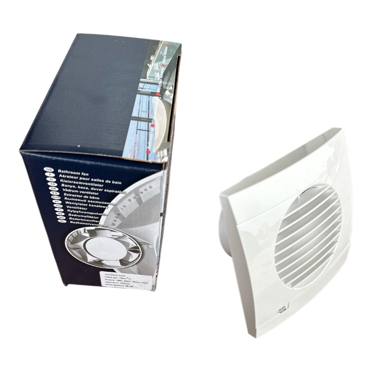 Ventilator baie silentios, alb 100 mm