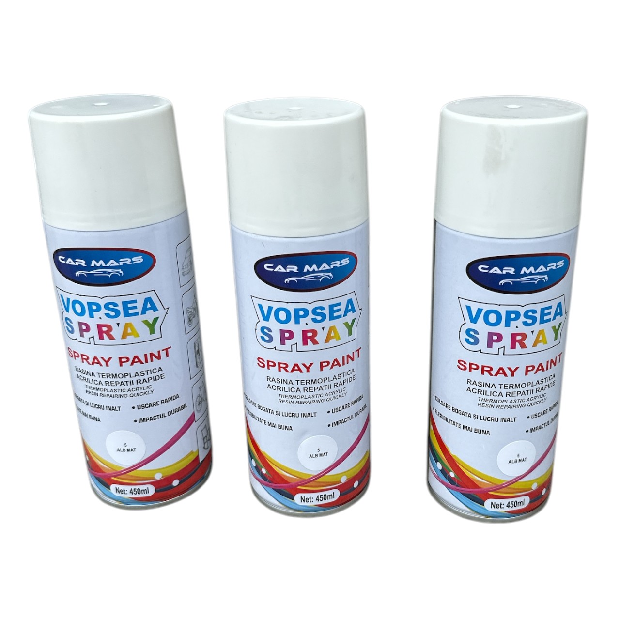 Vopsea (Spray) Alb Mat pentru reparatii, 3 x 450 ml