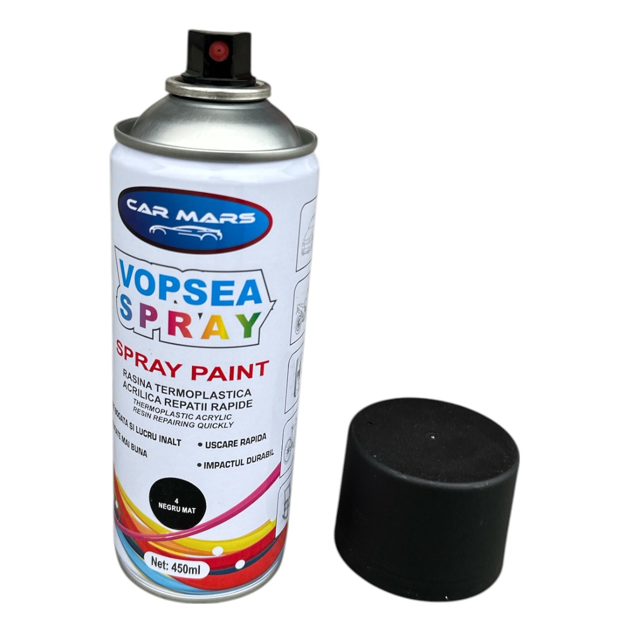 Vopsea spray (Negru Mat) reparatii rapide, lemn, metal, 450ml
