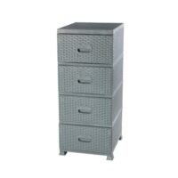 Dulap baie din plastic 4 sertare, ratan, gri