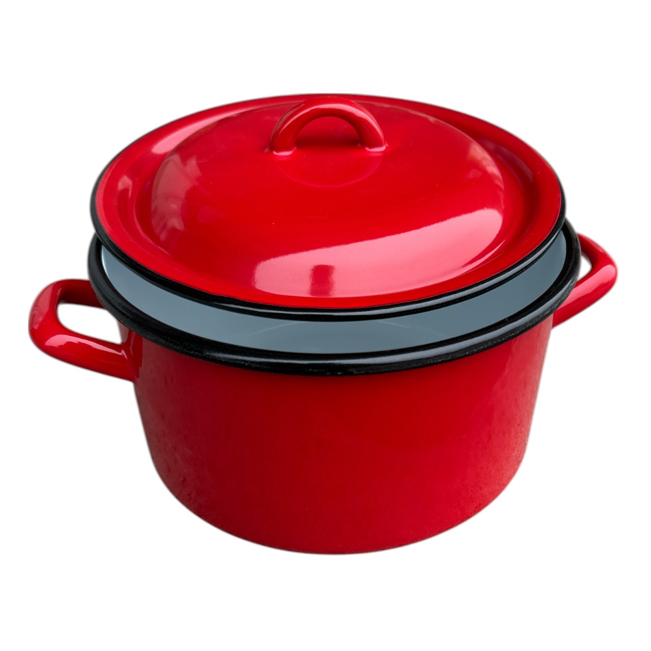 Cratita emailata cu capac, inalta, 4 l, rosie