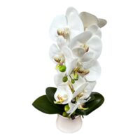 Orhidee Artificiala (Alb-Galben) cu Aspect Natural in Ghiveci, 50 cm