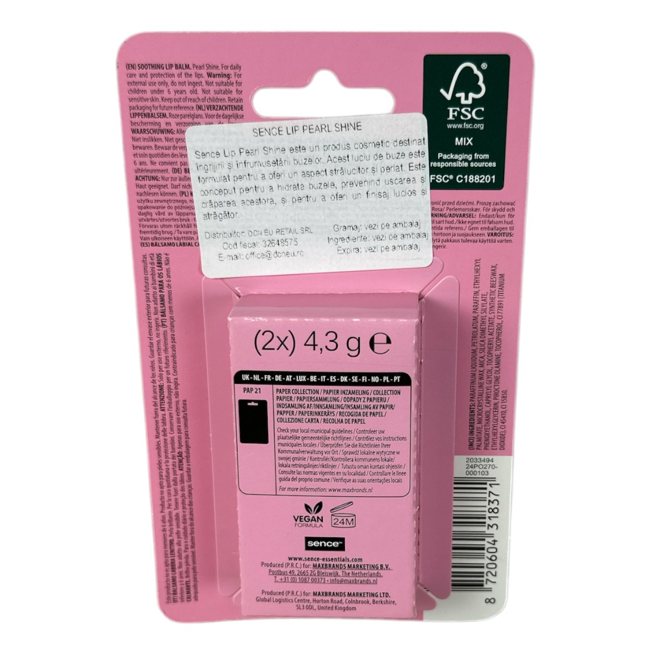 Sence Balsam de buze Pearl and Shine 2 x 4.3 G (formula vegana) - imagine 2