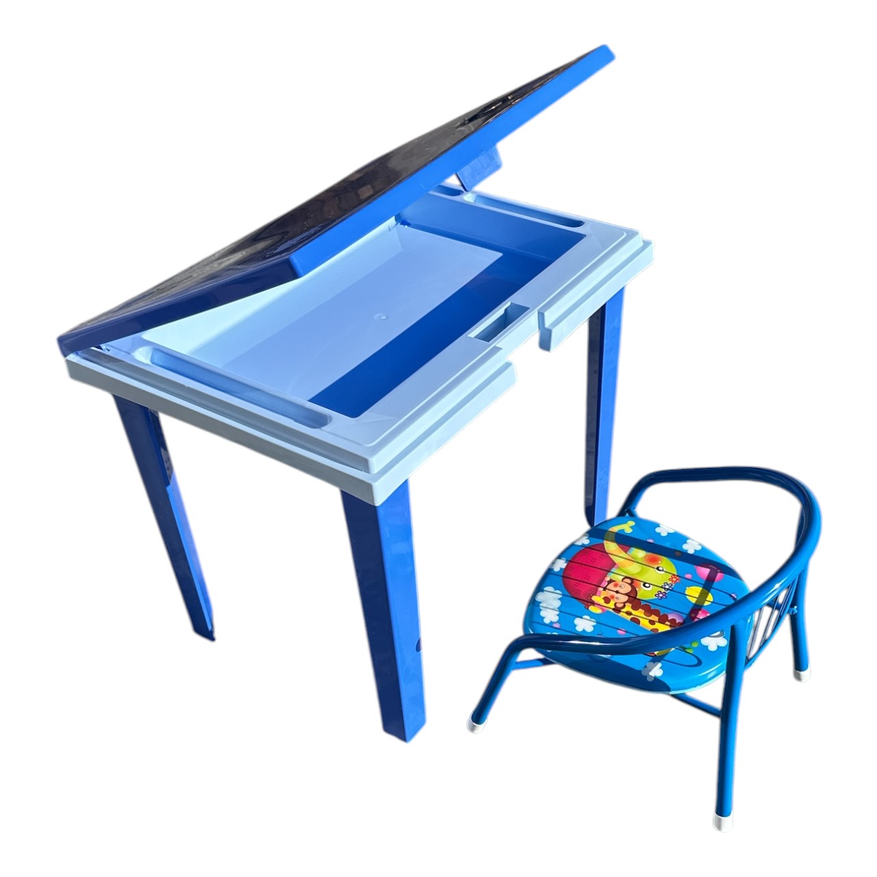 Masuta cu sertar in blat si scaun metalic de copii