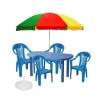 Set Masa gradina din plastic albastru cu 4 scaune si umbrela soare