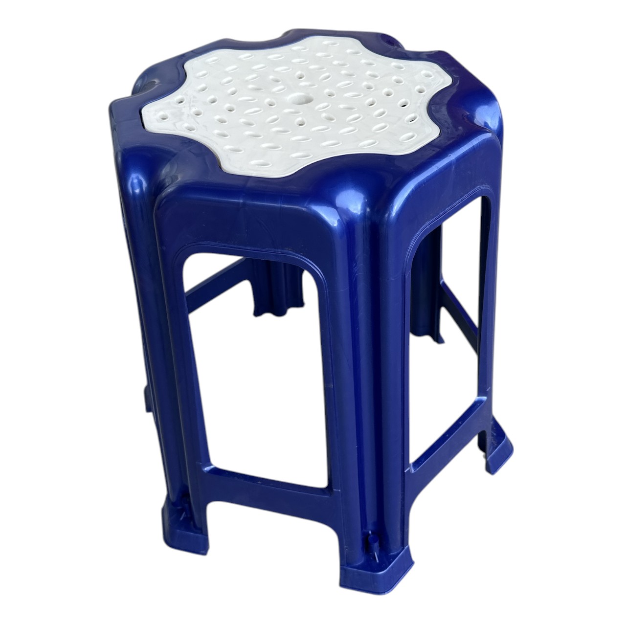 Taburet Plastic Hexagonal (Albastru) 34.5x47 cm - imagine 2