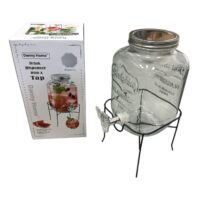 Borcan sticla cu robinet, capac si suport metalic, 4 litri