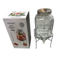 Borcan sticla cu robinet, capac si suport metalic, 4 litri