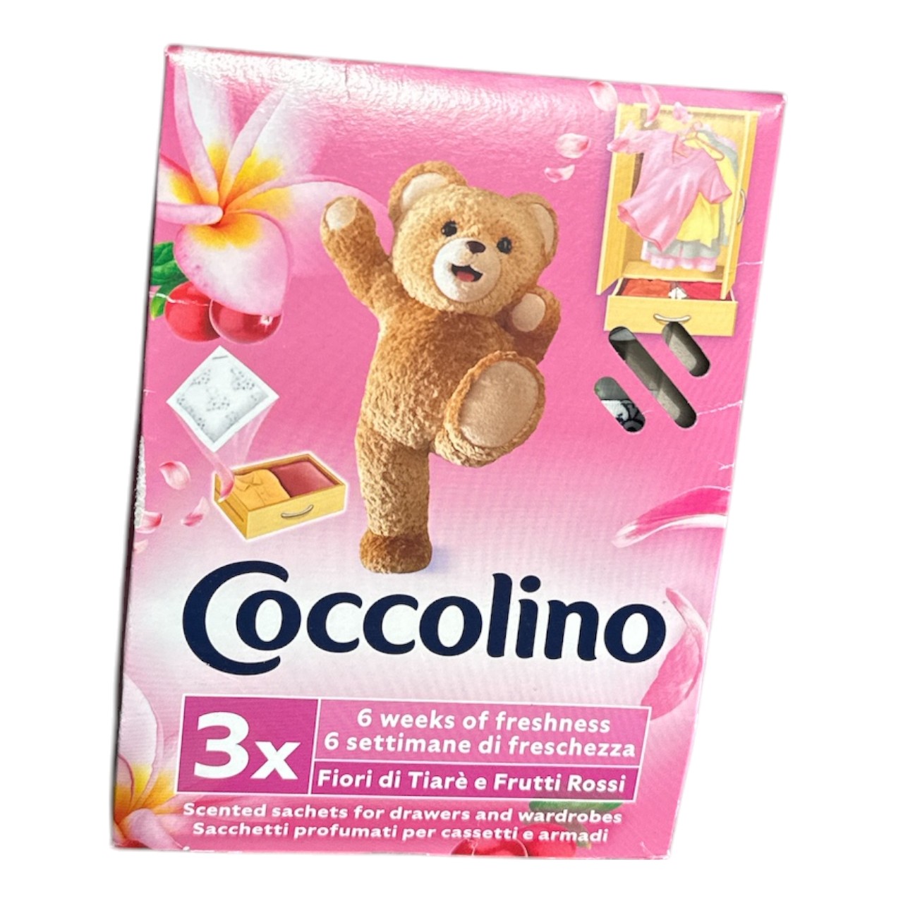 Odorizant dulap haine, Coccolino flori tiare si fructe rosii, 3 plicuri