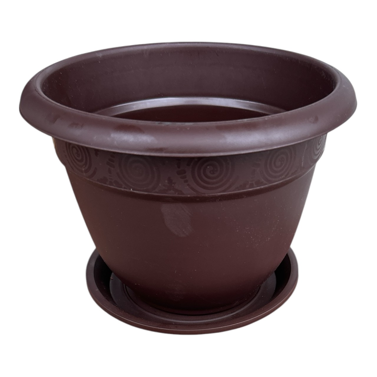 Ghiveci plastic 17 cm cu farfurie, maro inchis