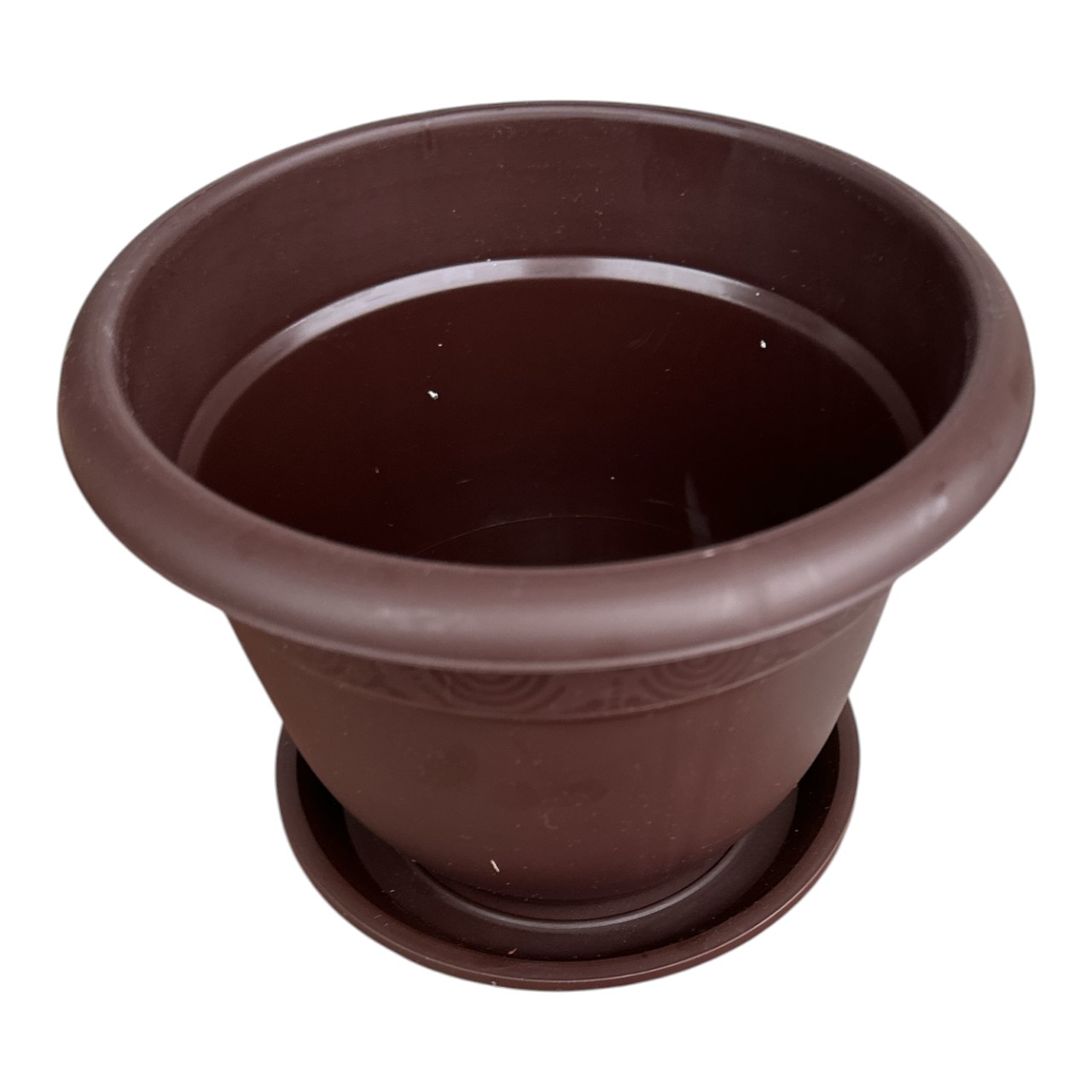 Ghiveci plastic 17 cm cu farfurie, maro inchis - imagine 2