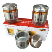 Recipiente condimente din sticla cu capac (Argintii) 3 x 300 ml