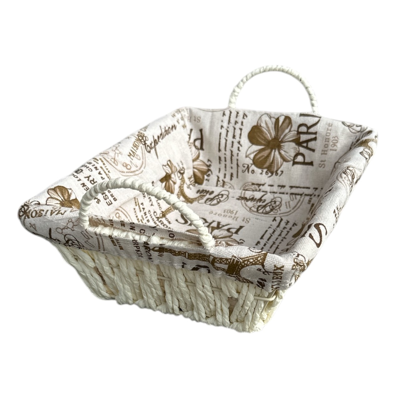 Cos paine metalic cu impletituri si material textil, 27x20 cm