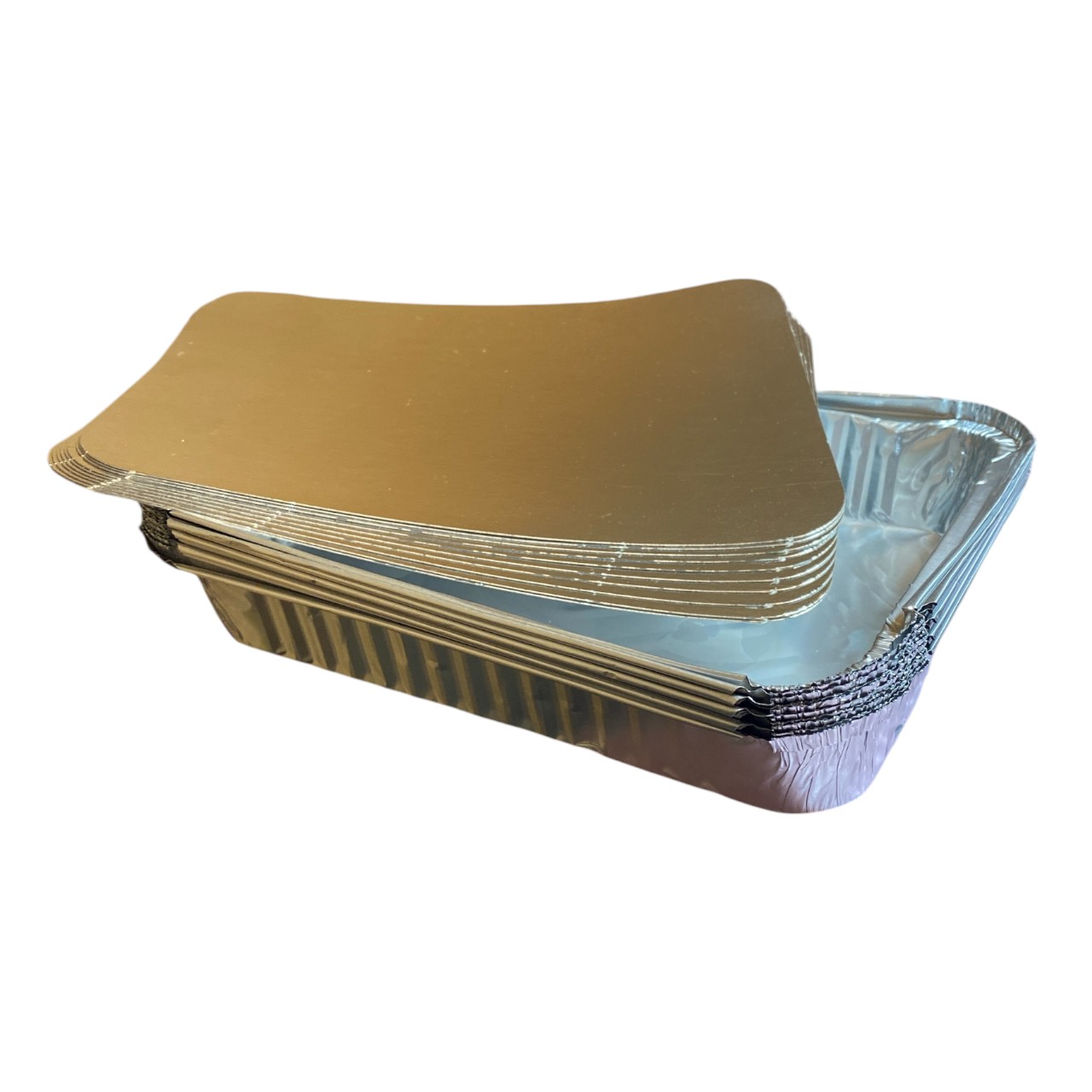 Tava aluminiu unica folosinta cu capac 22X16X4 cm, set 10 bucati