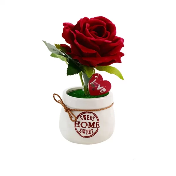 trandafir artificial in ghiveci ceramic 22 cm 2