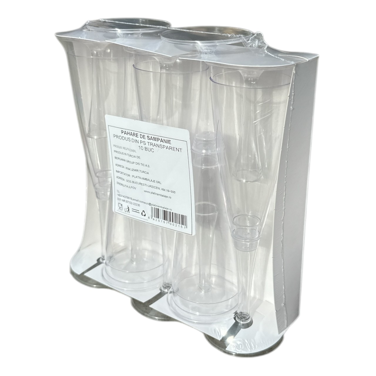 Pahare sampanie din plastic, conice, 160 ml 10 bucati