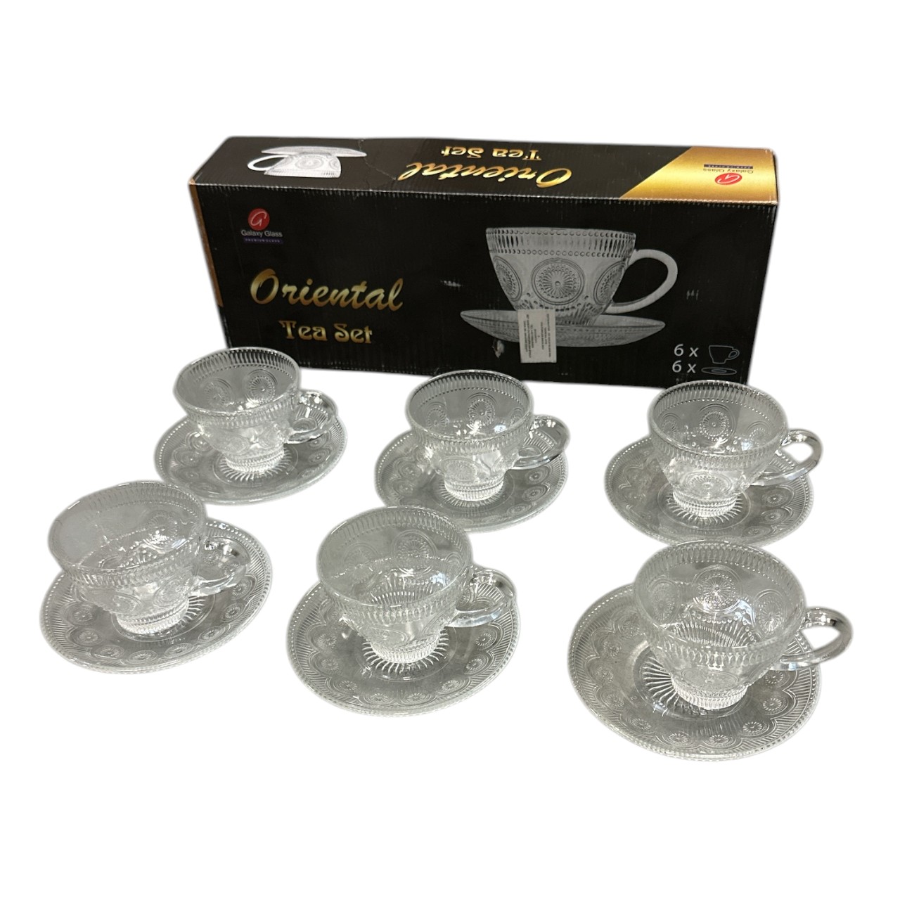 Cesti de cafea cu farfurii, sticla set 6 bucati