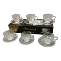 Cesti de cafea cu farfurii, sticla set 6 bucati