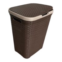 Cos rufe din plastic ratan cu capac 65 litri, maro