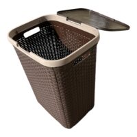 Cos rufe din plastic ratan cu capac 65 litri, maro