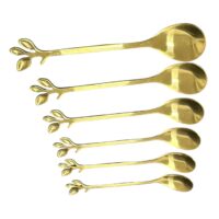 Lingurite inox aurii model frunze, 6 bucati