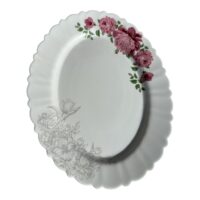 Platou (Oval) din Opal Alb Floral, 34 cm