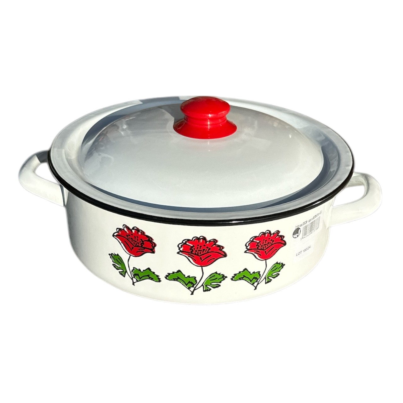 Cratita emailata 4.5 L cu capac, alba model floral - imagine 2