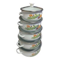 Cratite emailate cu capac sticla, set 5 bucati