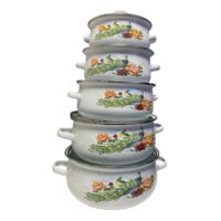 Cratite emailate cu capac sticla, set 5 bucati