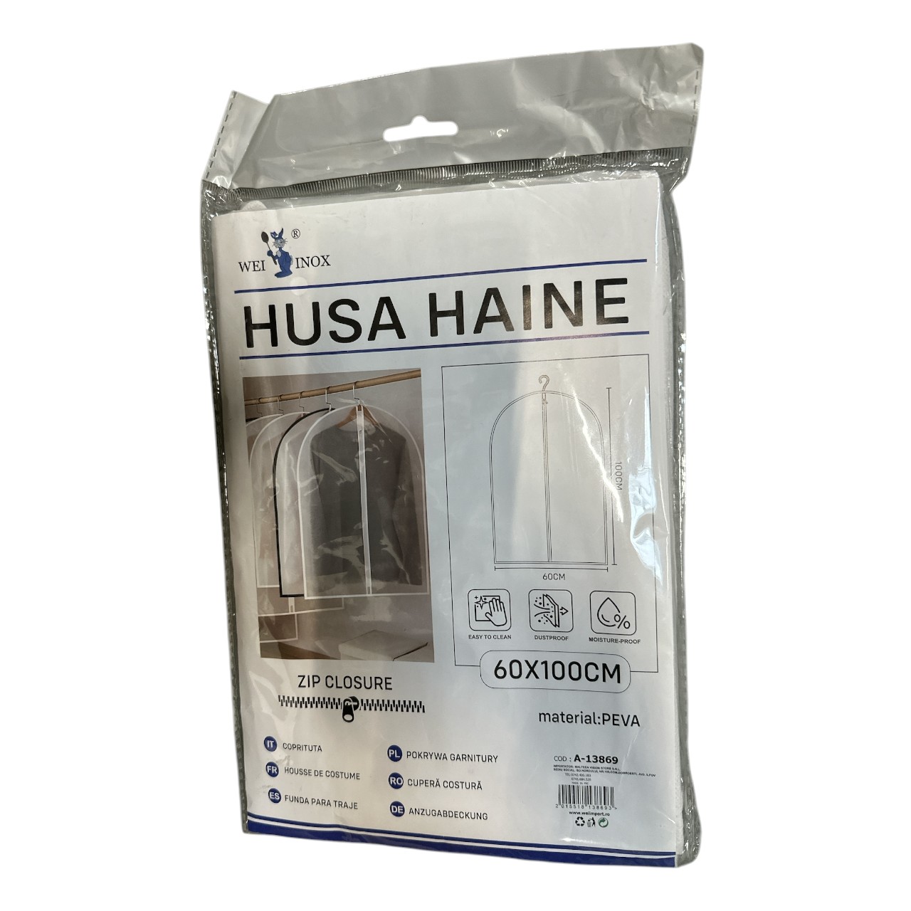 Husa protectie haine cu fermoar 60x100 cm