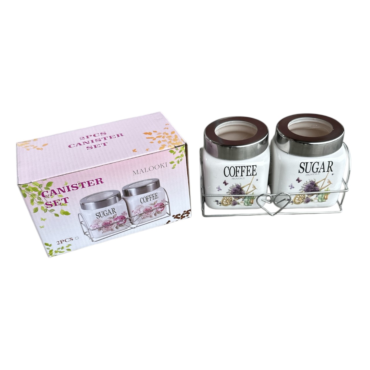 Set 2 Recipiente condimente ceramica pe suport metalic