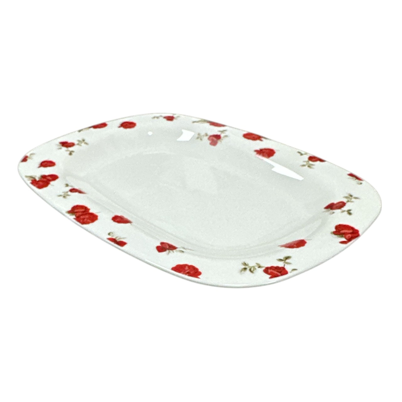 Platou opal, alb model floral 34 cm