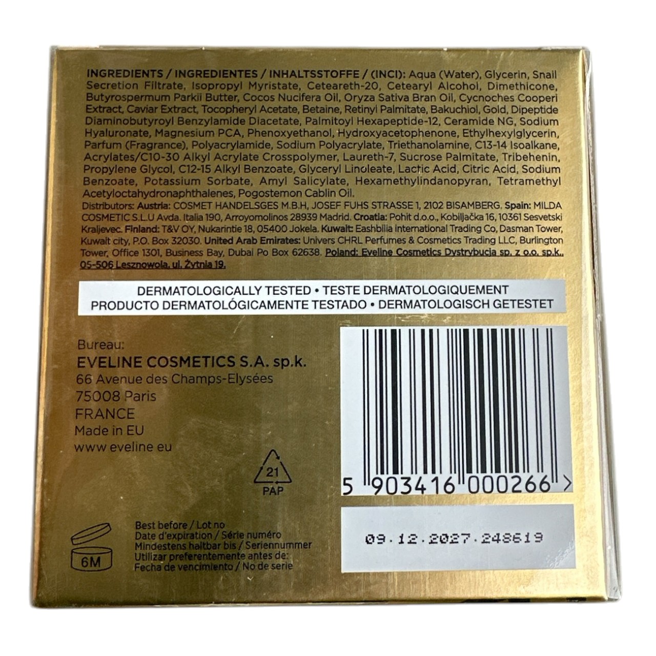 Crema de fata cu secretie de melc si caviar Eveline Prestige 24K, 50 ml - imagine 3