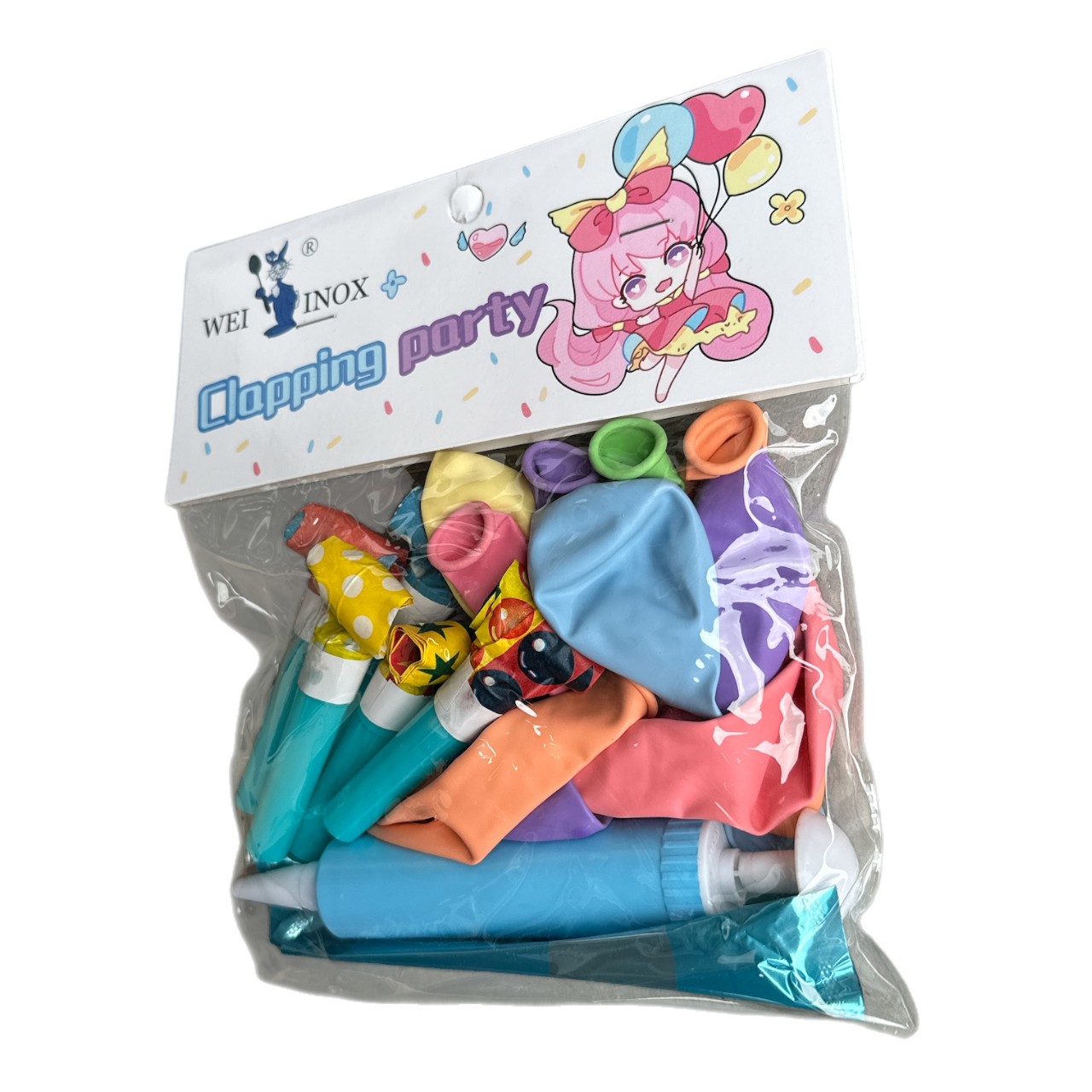 Set party cu baloane forme de umflat si fluiere petrecere