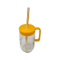 cana din sticla cu capac si pai 370 ml 1