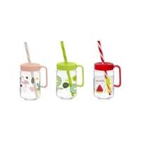 cana din sticla cu capac si pai 370 ml 2