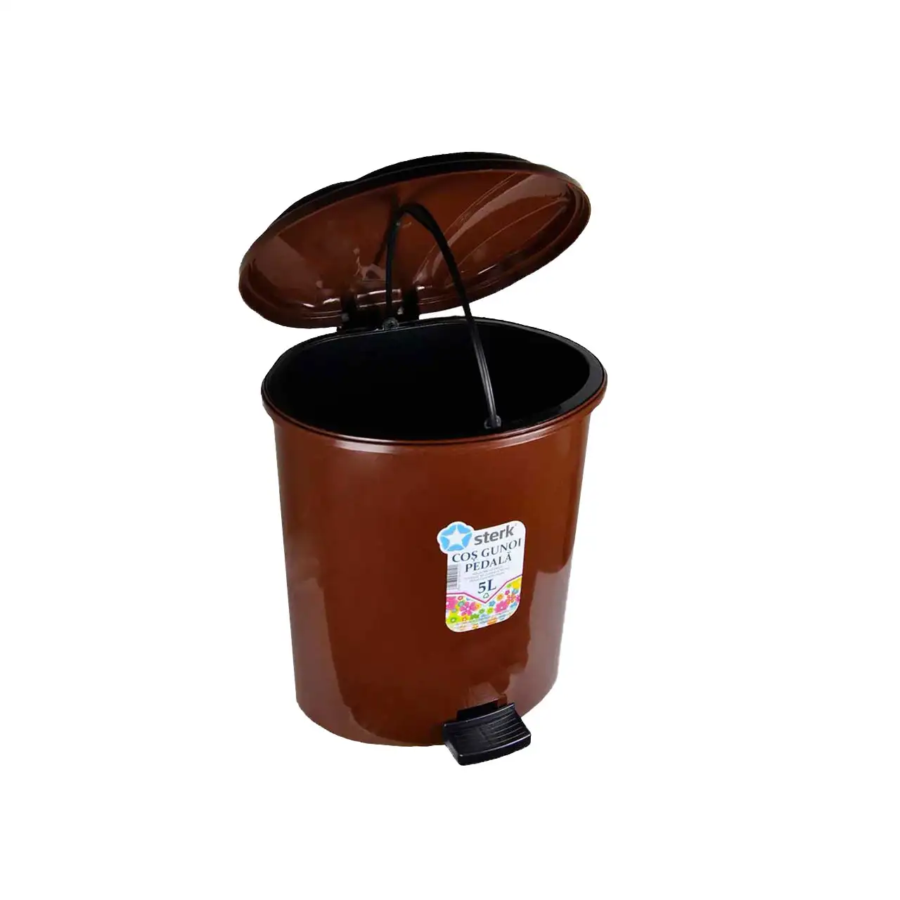 cos de gunoi din plastic cu pedala 5l maro 1