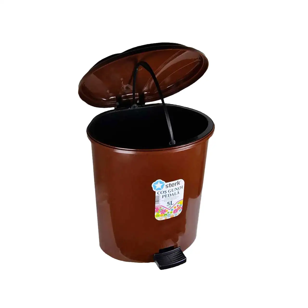 cos de gunoi din plastic cu pedala 5l maro 2