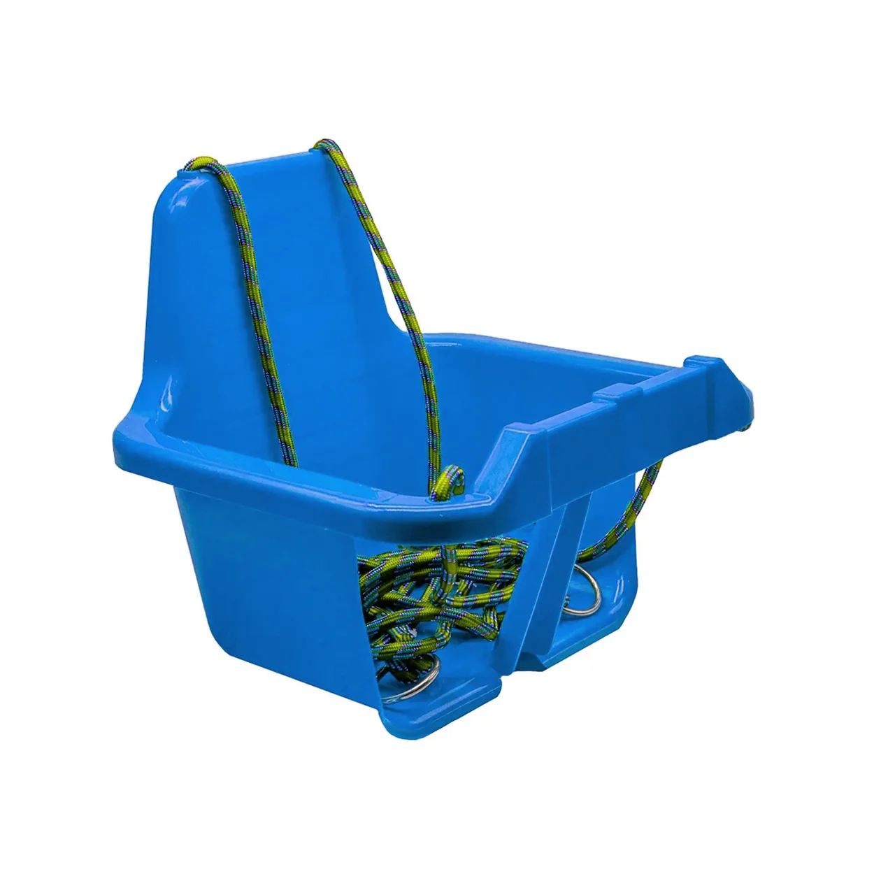 leagan plastic de copii cu spatar si corzi albastru 1