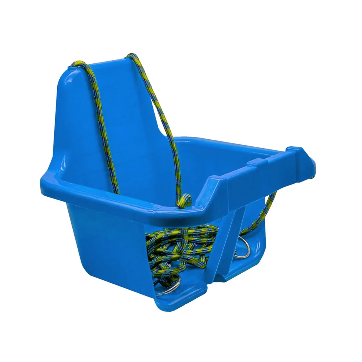 leagan plastic de copii cu spatar si corzi albastru 2