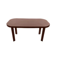 masa de gradina ovala din plastic cu 6 scaune maro 2